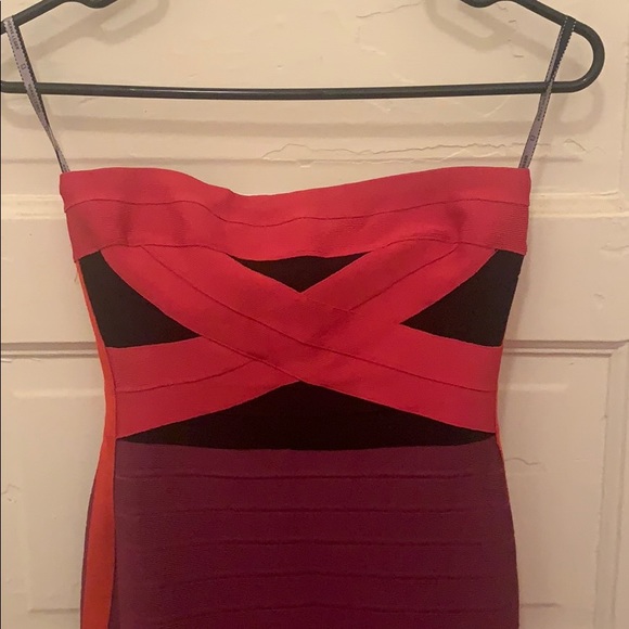 Herve Leger Simone Strapless Colorblock Dress S - Picture 4 of 7